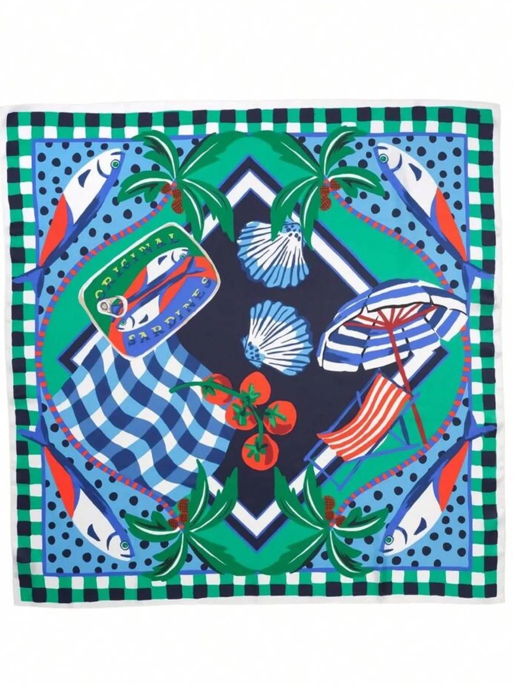New! Coastal Preppy Colorful Sardine Fish 24” Hair Neck Bag Scarf NWOT
